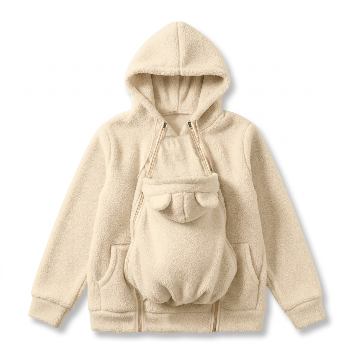 MAMORA Tragehoodie in Beige aus weichem Teddyfleece