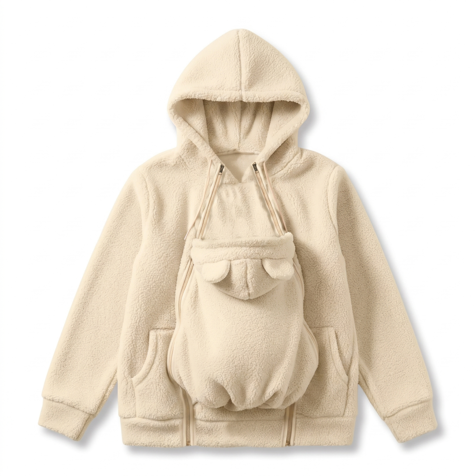 MAMORA Tragehoodie in Beige aus weichem Teddyfleece