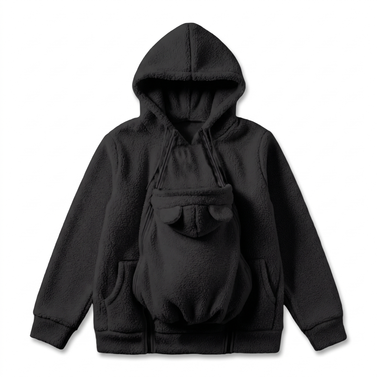 MAMORA Tragehoodie in Schwarz mit Känguru-Babybeutel