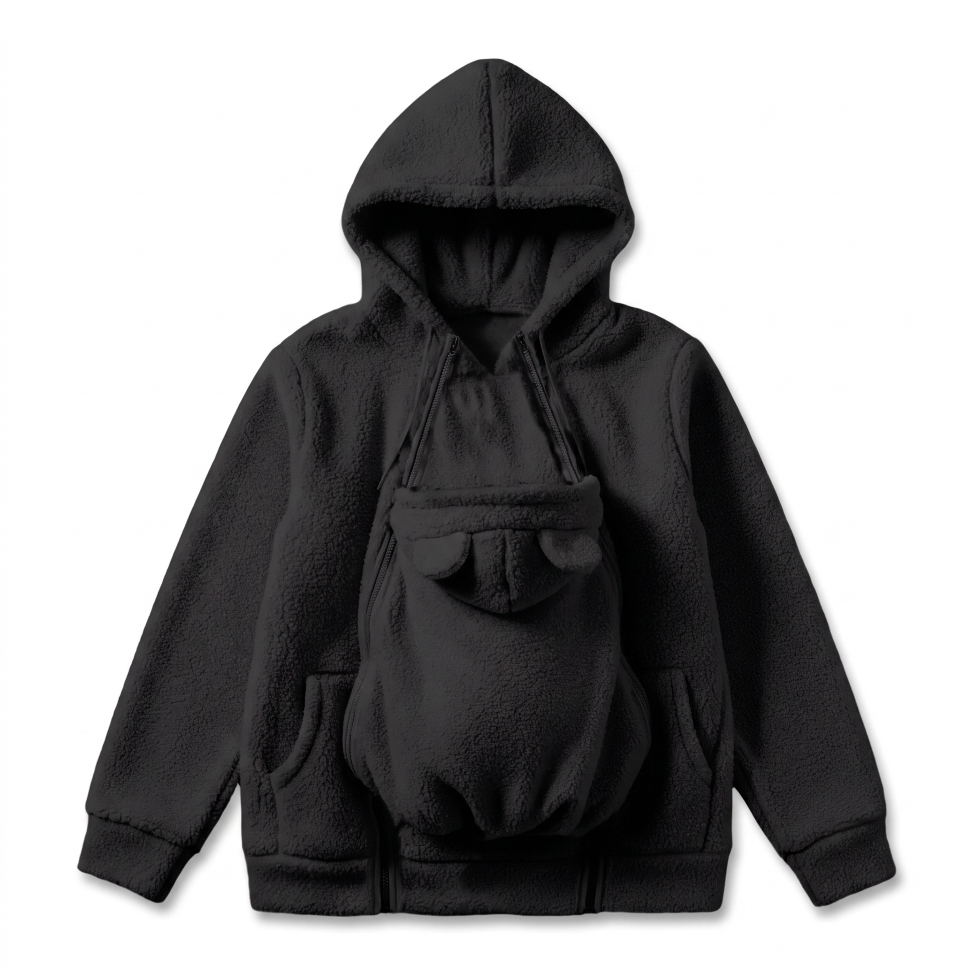 MAMORA Tragehoodie in Schwarz mit Känguru-Babybeutel